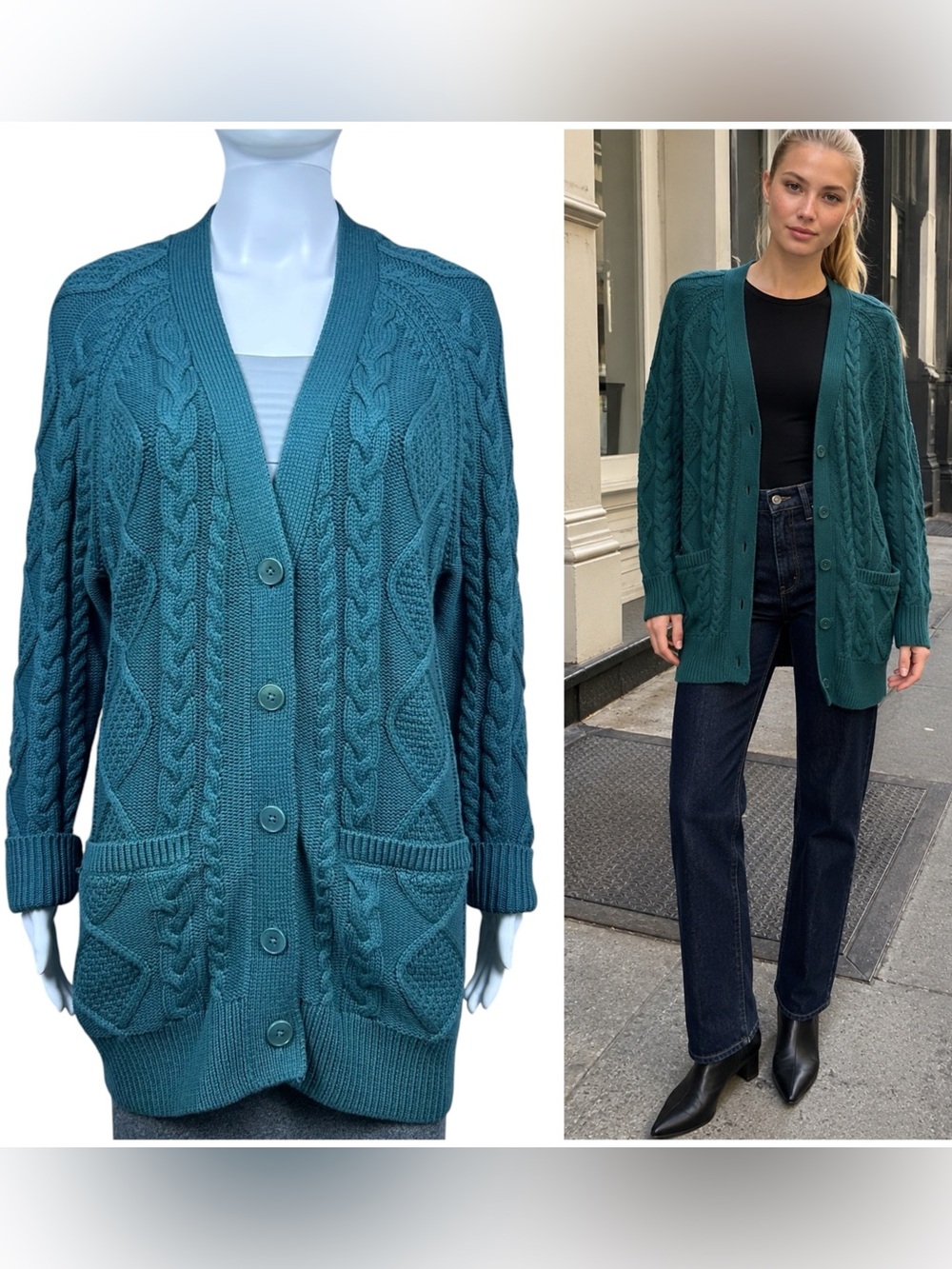 Aritzia Wilfred Anya Merino Wool Cable Knit Long Cardigan Sweater S Cottagecore